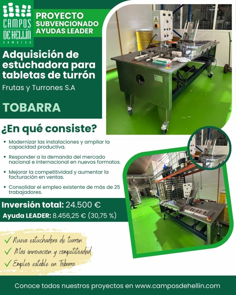 Proyecto LEADER – Adquisición de estuchadora para tabletas de turrón – Tobarra