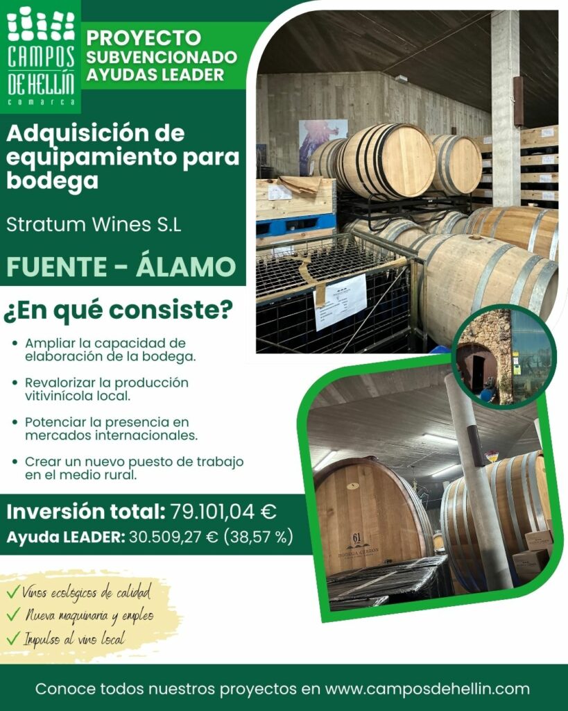 Proyecto LEADER – Equipamiento para la bodega Stratum Wines – Fuente-Álamo