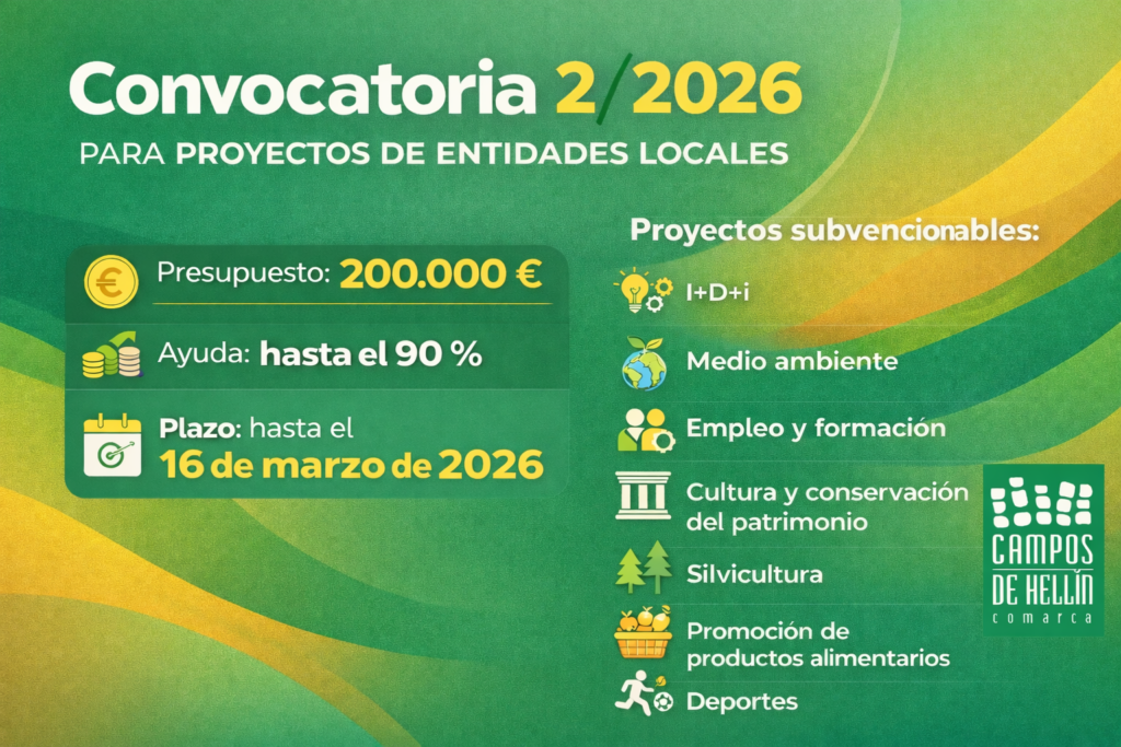Convocatoria 2/2026, para administraciones locales de la comarca.